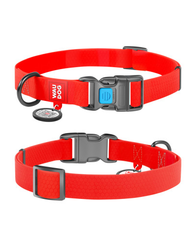 Нашийник для собак водостійкий WAUDOG Waterproof c QR паспортом, пластикова пряжка-фастекс, Ш 15 мм, Дов 25-35 см, червоний