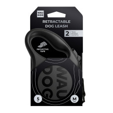 Повідець-рулетка для собак WAUDOG R-leash Monochrome Black, M, до 25 кг, 5 м, світловідбивна стрічка, чорна