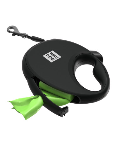 Повідець-рулетка для собак WAUDOG R-leash з контейнером для пакетів, світловідбивна стрічка, S, до 12 кг, 3 м, чорний