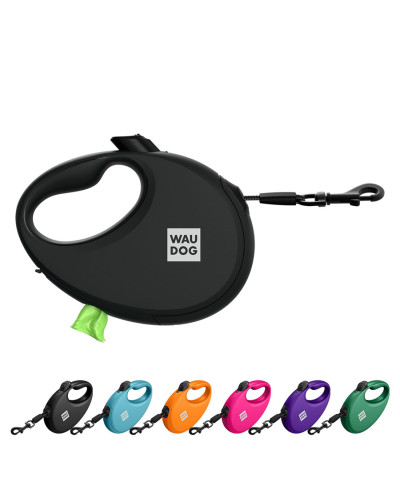 Повідець-рулетка для собак WAUDOG R-leash з контейнером для пакетів, світловідбивна стрічка, S, до 12 кг, 3 м, чорний