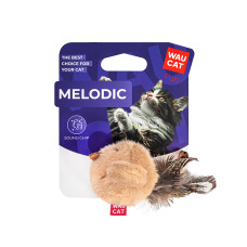 Іграшка для котів WAUCAT Fun Melodic Пташка бежева зі звуковим чипом, штучне хутро, 110 мм
