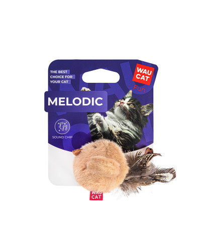 Іграшка для котів WAUCAT Fun Melodic Пташка бежева зі звуковим чипом, штучне хутро, 110 мм