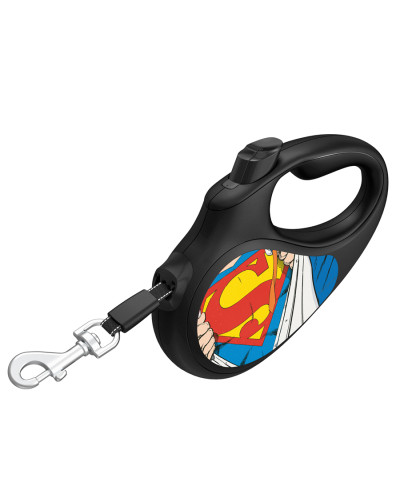 Повідець-рулетка для собак WAUDOG R-leash, малюнок "Супермен Герой", L, до 50 кг, 5 м, світловідбиваюча стрічка чорний