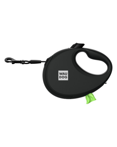 Повідець-рулетка для собак WAUDOG R-leash з контейнером для пакетів, світловідбивна стрічка, S, до 12 кг, 3 м, чорний