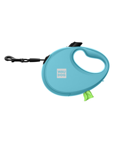 Повідець-рулетка для собак WAUDOG R-leash з контейнером для пакетів, світловідбивна стрічка, S, до 12 кг, 3 м, блакитний