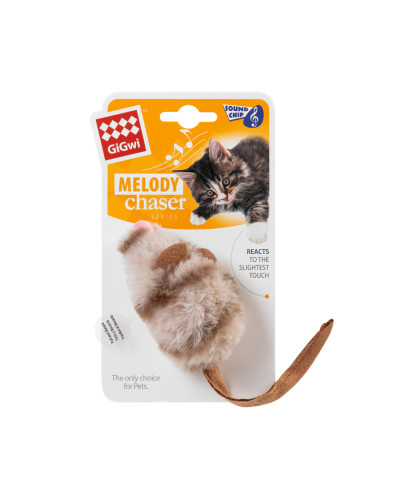 Іграшка для котів Мишка зі звуковим чипом GiGwi Melody chaser, штучне хутро, 13 см