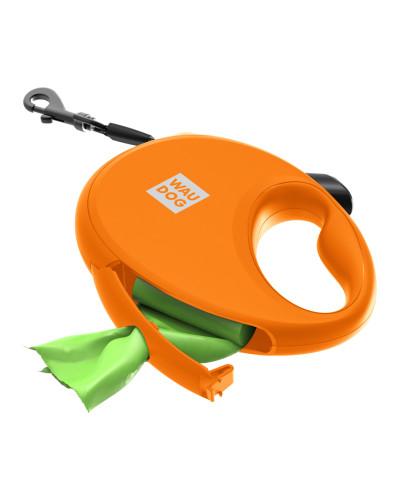 Повідець-рулетка для собак WAUDOG R-leash з контейнером для пакетів, світловідбивна стрічка, S, до 12 кг, 3 м, помаранчевий
