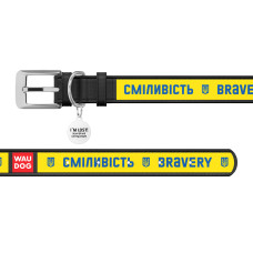 Нашийник для собак шкіряний WAUDOG Design з QR паспортом, малюнок "Сміливість", L, Ш 25 мм, Дов 38-49 см чорний