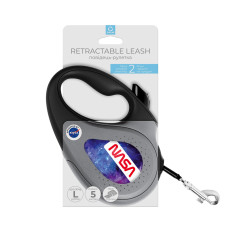 Повідець-рулетка для собак WAUDOG R-leash, малюнок "NASA21", L, до 50 кг, 5 м, світловідбиваюча стрічка чорний