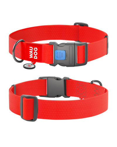 Нашийник для собак водостійкий WAUDOG Waterproof з QR паспортом, пластиковий фастекс, XXL, Ш 40 мм, Дов 46-70 см, червоний