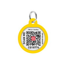 Адресник для собак і котів металевий WAUDOG Smart ID з QR паспортом, малюнок "Смайли на рожевому", коло, Д 25 мм