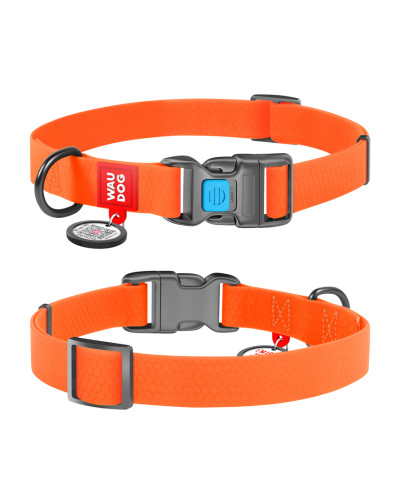 Нашийник для собак водостійкий WAUDOG Waterproof c QR паспортом, пластикова пряжка-фастекс, Ш 25 мм, Дов 38-58 см, помаранчевий