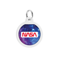 Адресник для собак і котів металевий WAUDOG Smart ID з QR паспортом, малюнок "NASA21", коло, Д 25 мм