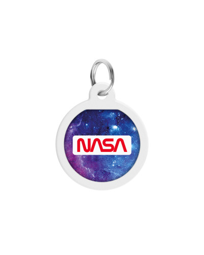 Адресник для собак і котів металевий WAUDOG Smart ID з QR паспортом, малюнок "NASA21", коло, Д 25 мм