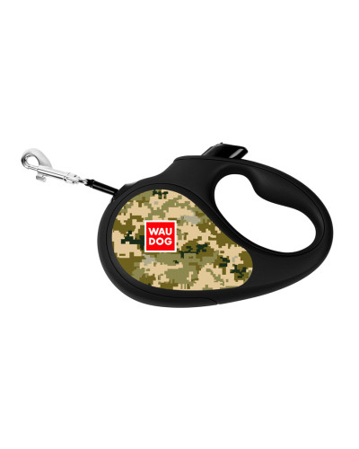 Повідець-рулетка для собак WAUDOG R-leash, малюнок "Мілітарі", XS, до 12 кг, 3 м, світловідбиваюча стрічка