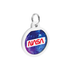 Адресник для собак і котів металевий WAUDOG Smart ID з QR паспортом, малюнок "NASA21", коло, Д 25 мм