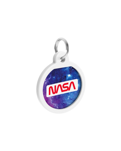 Адресник для собак і котів металевий WAUDOG Smart ID з QR паспортом, малюнок "NASA21", коло, Д 25 мм