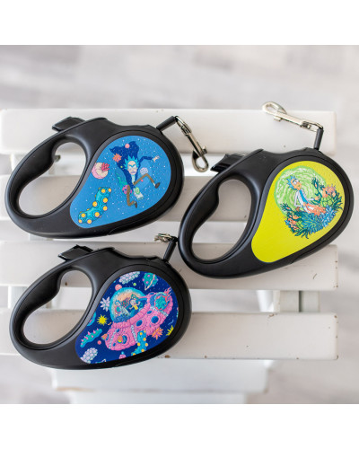 Повідець-рулетка для собак WAUDOG R-leash, малюнок "Рік та Морті 2", L, до 50 кг, 5 м, світловідбиваюча стрічка чорний