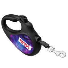 Повідець-рулетка для собак WAUDOG R-leash, малюнок "NASA21", L, до 50 кг, 5 м, світловідбиваюча стрічка чорний