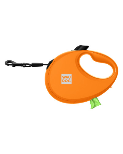 Повідець-рулетка для собак WAUDOG R-leash з контейнером для пакетів, світловідбивна стрічка, M, до 20 кг, 5м, помаранчевий