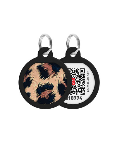 Адресник для собак і котів металевий WAUDOG Smart ID з QR паспортом, малюнок "Леопард", коло, Д 25 мм