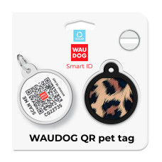 Адресник для собак і котів металевий WAUDOG Smart ID з QR паспортом, малюнок "Леопард", коло, Д 25 мм
