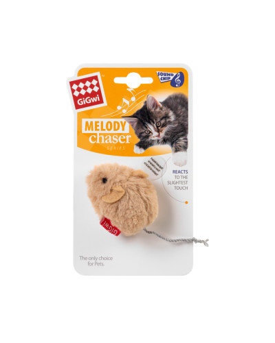 Іграшка для котів Мишка зі звуковим чипом GiGwi Melody chaser, штучне хутро, 9 см