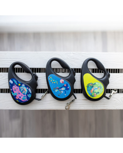 Повідець-рулетка для собак WAUDOG R-leash, малюнок "Рік та Морті 2", L, до 50 кг, 5 м, світловідбиваюча стрічка чорний