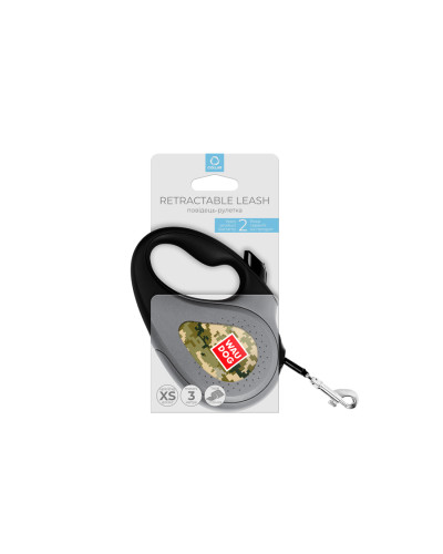 Повідець-рулетка для собак WAUDOG R-leash, малюнок "Мілітарі", XS, до 12 кг, 3 м, світловідбиваюча стрічка