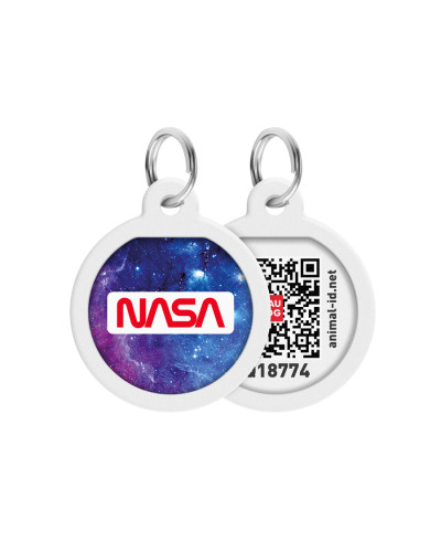 Адресник для собак і котів металевий WAUDOG Smart ID з QR паспортом, малюнок "NASA21", коло, Д 25 мм