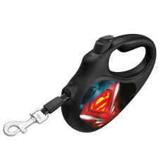 Повідець-рулетка для собак WAUDOG R-leash, малюнок "Супермен Лого", L, до 50 кг, 5 м, світловідбиваюча стрічка чорний