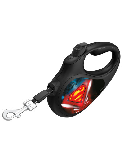 Повідець-рулетка для собак WAUDOG R-leash, малюнок "Супермен Лого", L, до 50 кг, 5 м, світловідбиваюча стрічка чорний