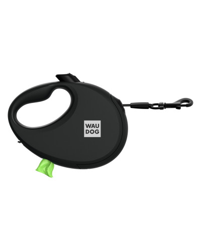 Повідець-рулетка для собак WAUDOG R-leash з контейнером для пакетів, світловідбивна стрічка, М, до 20 кг, 5 м, чорний