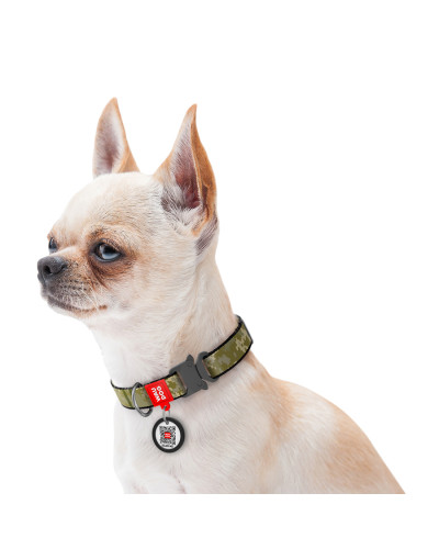 Нашийник для собак нейлоновий WAUDOG Nylon з QR-паспортом, малюнок "Мілітарі", металевий фастекс, XL, Ш 25 мм, Дов 37-58 см