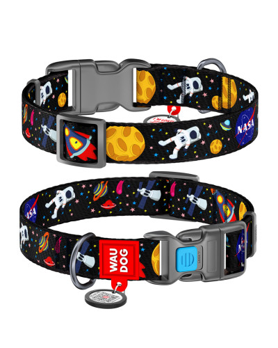 Нашийник для собак нейлоновий WAUDOG Nylon з QR паспортом, малюнок "NASA", пластиковий фастекс, Ш 25 мм, Дов 37-58 см