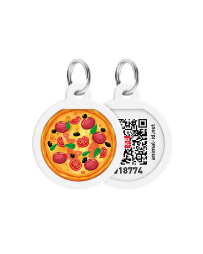 Адресник для собак і котів металевий WAUDOG Smart ID з QR паспортом, малюнок "Піца", коло, Д 25 мм