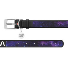 Нашийник для собак шкіряний WAUDOG Design з QR паспортом, малюнок "NASA21",  XXS, Ш 12 мм, Д 18-24 см, чорний