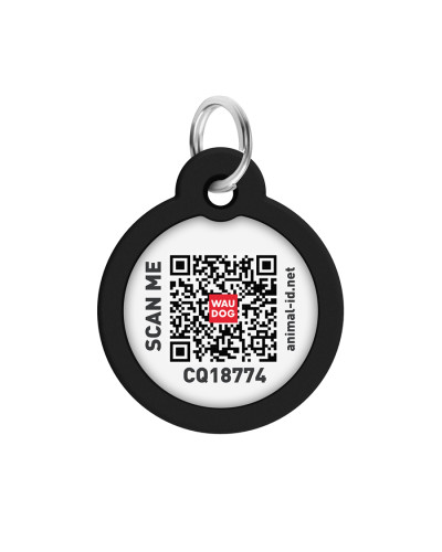 Адресник для собак і котів металевий WAUDOG Smart ID з QR паспортом, малюнок "Леопард", коло, Д 30 мм