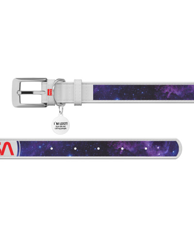 Нашийник для собак шкіряний WAUDOG Design з QR паспортом, малюнок "NASA21", XXS, Ш 12 мм, Д 18-24 см, білий