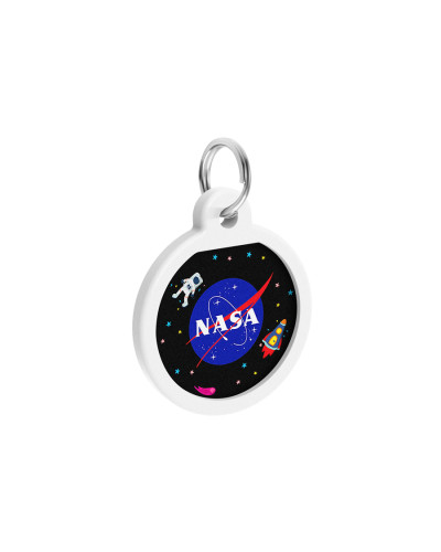 Адресник для собак та котів металічний WAUDOG Smart ID з QR паспортом, малюнок "NASA", круг, Д 25 мм