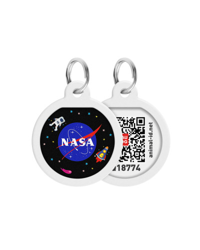 Адресник для собак та котів металічний WAUDOG Smart ID з QR паспортом, малюнок "NASA", круг, Д 25 мм