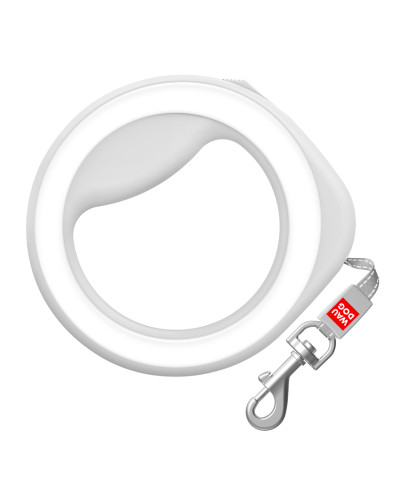 Повідець-рулетка для собак WAUDOG R-leash, кругла, XS-M, до 40 кг, 2,9 м, світловідбиваюча стрічка білий