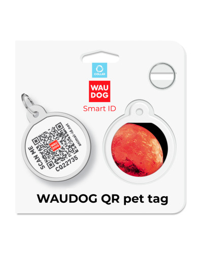 Адресник для собак і котів металевий WAUDOG Smart ID з QR паспортом, малюнок "Марс", коло, Д 25 мм