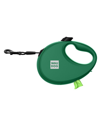 Повідець-рулетка для собак WAUDOG R-leash з контейнером для пакетів, світловідбивна стрічка, S, до 12 кг, 3 м, зелений