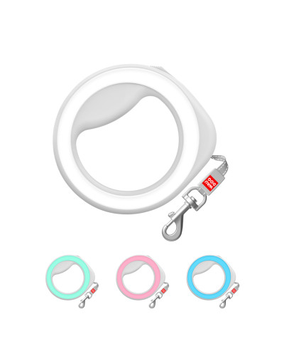 Повідець-рулетка для собак WAUDOG R-leash, кругла, XS-M, до 40 кг, 2,9 м, світловідбиваюча стрічка білий