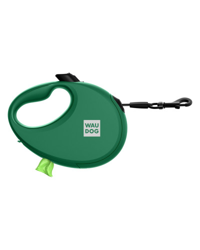 Повідець-рулетка для собак WAUDOG R-leash з контейнером для пакетів, світловідбивна стрічка, S, до 12 кг, 3 м, зелений