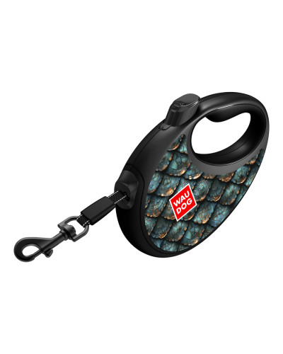 Повідець-рулетка для собак WAUDOG R-leash з контейнером для пакетів, малюнок "Луска", світловідбивна стрічка, S, до 12 кг, 3 м