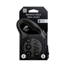 Повідець-рулетка для собак WAUDOG R-leash Monochrome Black, S, до 15 кг, 5 м, світловідбивна стрічка, чорна