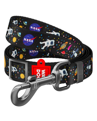 Повідець для собак нейлоновий WAUDOG Nylon, малюнок "NASA", регульований, Ш 15 мм, Дов 152-183 см