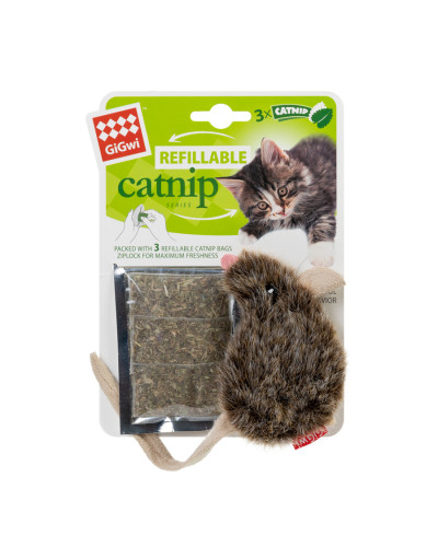 Іграшка для котів Мишка GiGwi Refillable Catnip, штучне хутро, 10 см
